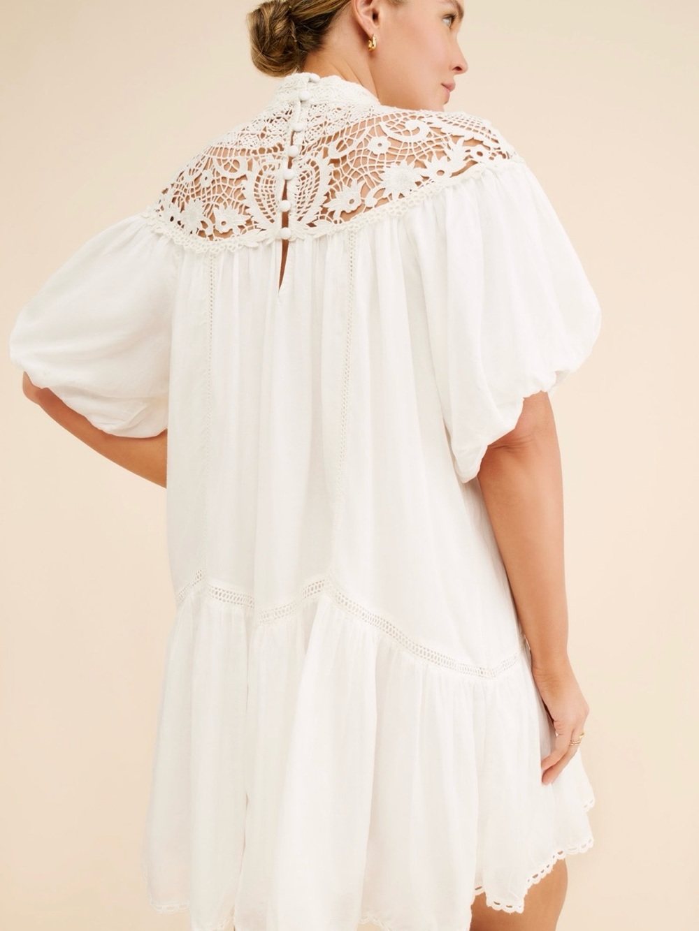 NWOT By Anthropologie High-Neck Lace Tunic Mini Dress with delicate lace overlay - Picture 2 of 11